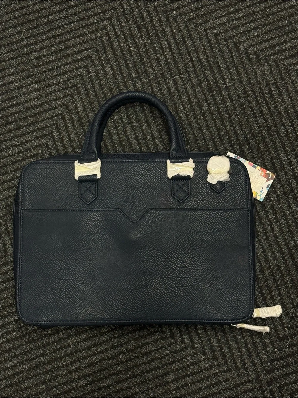Robert Graham Navy Leather Briefcase with Gold Hardware